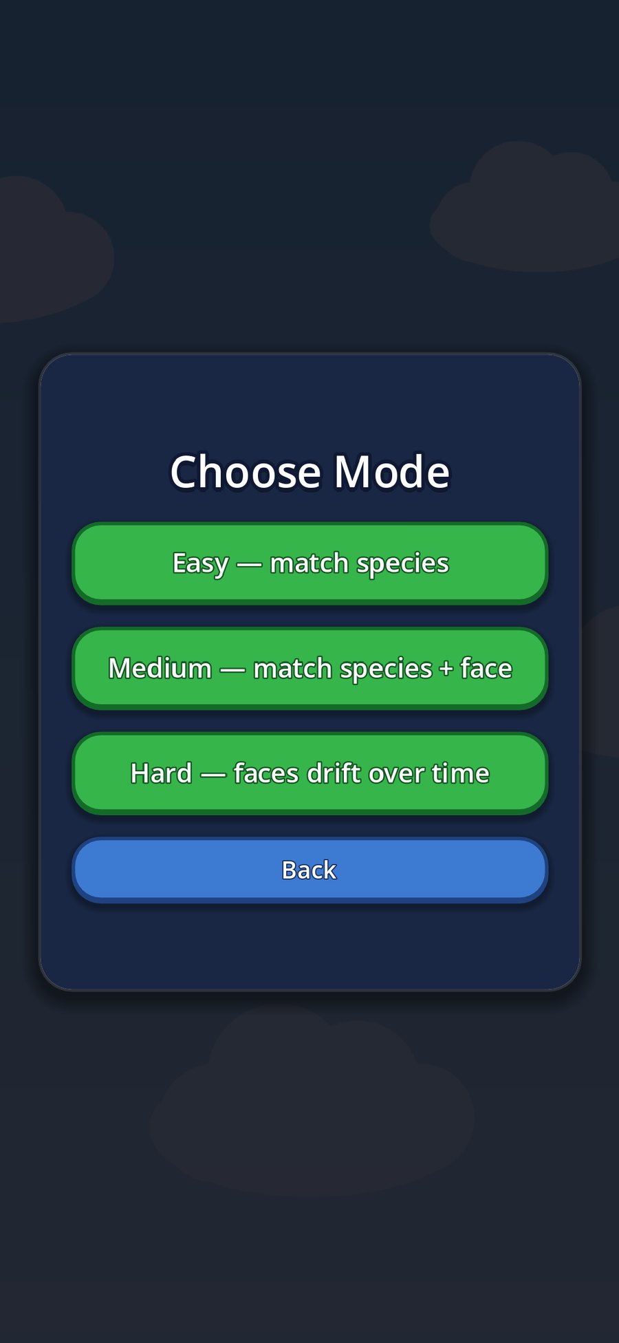 The Choose Mode panel offering Easy, Medium and Hard